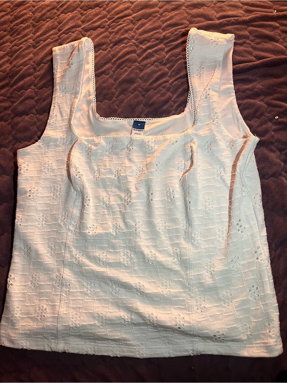 Old Navy White Eyelet Square-Neck Tank Top
